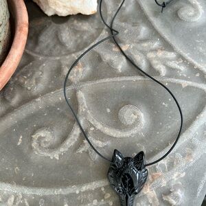 Black Obsidian Wolf Pendant Necklace